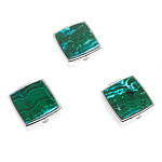 Таблетница карманная квадратная с 2-мя отделениями с зеркалом и накладкой из натуральных камней Малахит Хризоколла Silver Stone Pillboxes варинант исполнения - 4 | Loft Concept в Краснодаре