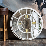 Зеркало настенное в белой металлической раме в виде часов Mirror Tower Clock варинант исполнения - 4 | Loft Concept в Краснодаре