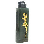 Зажигалка газовая из натурального камня Офиокальцит с декоративной металлической вставкой в виде ящерицы Metal Stone Lighters варинант исполнения - 1 | Loft Concept в Краснодаре