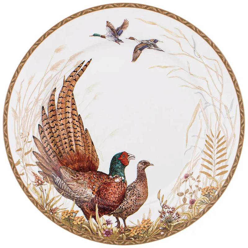 Тарелка закусочная из фарфора с изображением фазанов Hunting Porcelain Collection Белый Коричневый Мульти Тарелка закусочная из фарфора с изображением фазанов Hunting Porcelain Collection Белый Коричневый Мульти в Краснодаре | Loft Concept