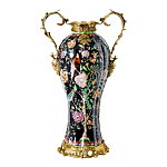 Ваза из фарфора черная с цветочной росписью и бронзовыми элементами Spring Garden варинант исполнения - 1 | Loft Concept в Краснодаре