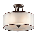 Потолочный светильник с двойным цилиндрическим плафоном из белого стекла и прозрачной органзы Kichler варинант исполнения - 1 | Loft Concept в Краснодаре