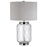 Настольная лампа с цилиндрическим абажуром и прозрачным стеклянным основанием Quintiesse варинант исполнения - 1 | Loft Concept в Краснодаре