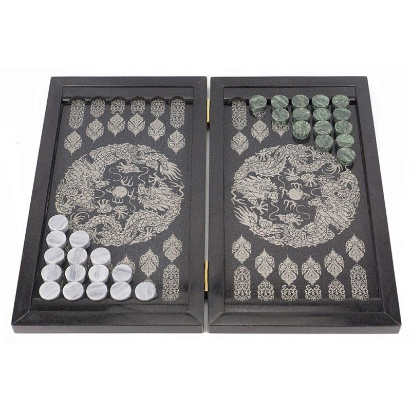 Подарочные нарды из натурального камня с гравировкой Backgammon from Stone Серый в Краснодаре | Loft Concept 