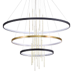 Люстра подвесная с 3-мя круглыми подвесами в черном и золотистом цвете и вертикальными подвесками Ring Horizontal варинант исполнения - 1 | Loft Concept в Краснодаре