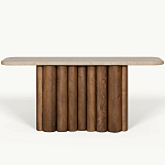 Консоль с овальной столешницей и фактурным деревянным основанием Enzo варинант исполнения - 2 | Loft Concept в Краснодаре