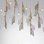 Люстра с золотистыми трубками и прозрачными стеклянными листьями на подвесах Sylva  варинант исполнения - 6 | Loft Concept в Краснодаре