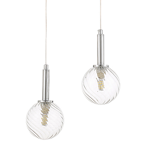 Подвесной светильник с 2-мя рельефными прозрачными плафонами из стекла и основанием цвета Хром Perforated Glass Bubbles