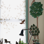 Обои с вышивкой ручной работы Mughal Trees Original colourway on linen варинант исполнения - 3 | Loft Concept в Краснодаре