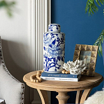 Ваза цилиндрической формы с крышкой и синим цветочным узором на белом фоне Blue & White Ornament варинант исполнения - 6 | Loft Concept в Краснодаре