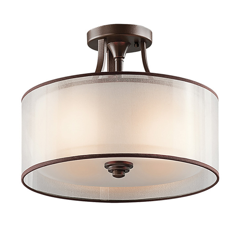 Потолочный светильник с двойным цилиндрическим плафоном из белого стекла и прозрачной органзы Kichler Олово Бронза Белый Бежевый в Краснодаре | Loft Concept 