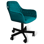 Стул с мягкой бирюзовой обивкой из велюра и подъемно-поворотным механизмом на черных колесиках Harper Turquoise варинант исполнения - 1 | Loft Concept в Краснодаре