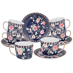 Чайный сервиз из фарфора синий на 6 персон 14 предметов Flower Porcelain Collection варинант исполнения - 1 | Loft Concept в Краснодаре