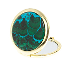 Зеркало карманное складное круглое из натурального камня Малахит с Хризоколлой в подарочной упаковке Gold Stone Mirrors варинант исполнения - 2 | Loft Concept в Краснодаре