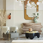 Дизайнерский журнальный стол округлой формы чёрный с золотой столешницей Fufem варинант исполнения - 2 | Loft Concept в Краснодаре