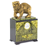 Часы настольные с декором в виде медведя и выдвижным ящиком из натурального камня Змеевик Bear Stone Clock варинант исполнения - 2 | Loft Concept в Краснодаре