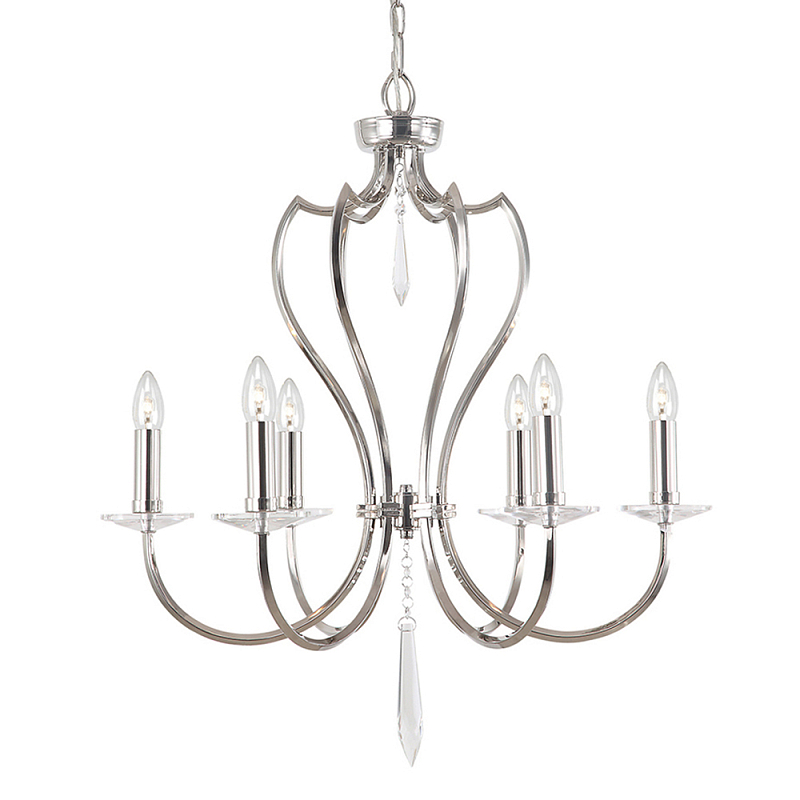 Люстра цвета никель с 6-ю лампами и стеклянными подвесками Elstead Lighting Никель Прозрачное Стекло в Краснодаре | Loft Concept 