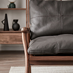 Кресло c каркасом из массива дерева и мягкой кожаной обивкой Walnut Armchair варинант исполнения - 10 | Loft Concept в Краснодаре