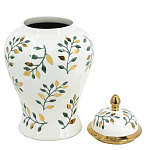Ваза белая с крышкой с рисунком зеленых и золотых листьев 48 см Chinoiserie Ceramics варинант исполнения - 3 | Loft Concept в Краснодаре