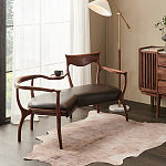 Кушетка с деревянным каркасом и сиденьем из коричневой натуральной кожи Moon Walnut Furniture варинант исполнения - 6 | Loft Concept в Краснодаре