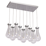 Люстра с 9-ю прозрачными плафонами из стекла в форме капли на прямоугольном потолочном основании цвета хром Lucid Rain  варинант исполнения - 2 | Loft Concept в Краснодаре