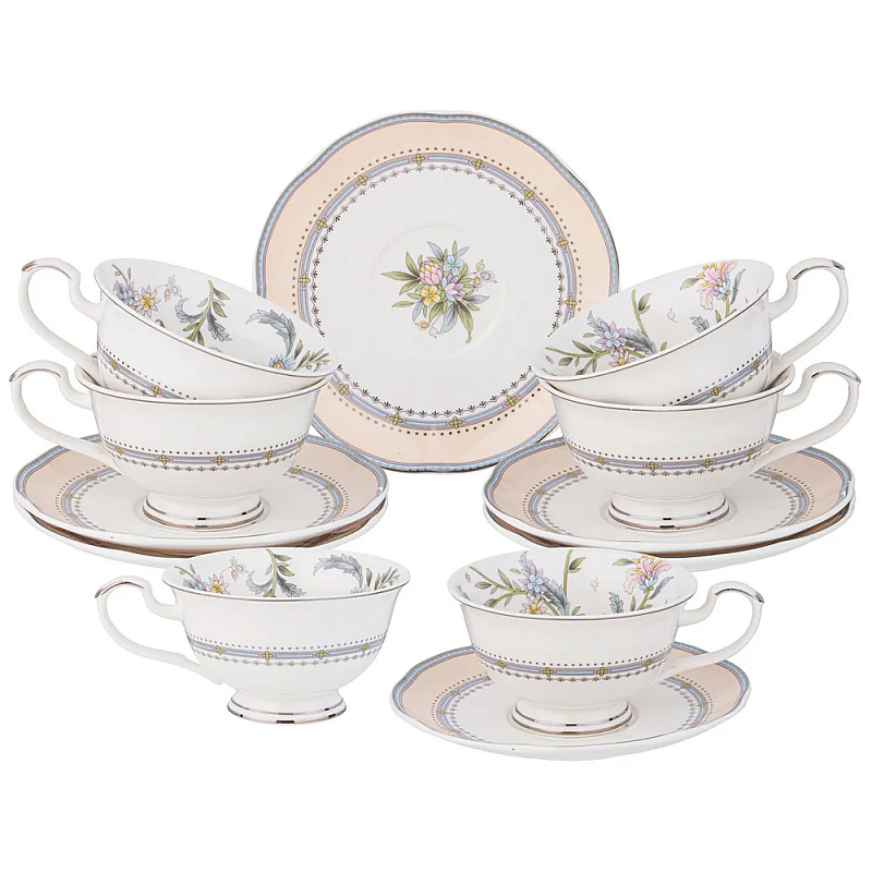 Чайный сервиз из фарфора на 6 персон 12 предметов Tea Flower Set Мульти в Краснодаре | Loft Concept 