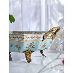 Блюдо прямоугольное из голубого фарфора с ручками и рисунком птиц и цветов Blue Garden варинант исполнения - 4 | Loft Concept в Краснодаре