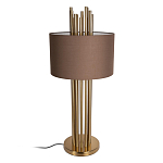 Настольная лампа с цилиндрическим абажуром из коричневой ткани и золотыми трубочками Brown Aura варинант исполнения - 2 | Loft Concept в Краснодаре