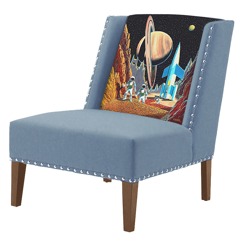 FUN Armchair Retro Futurism Blue Дизайнерское кресло с цветным принтом Серо-голубой в Краснодаре | Loft Concept 