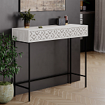 Консоль напольная пыльного белого цвета с выдвижным ящиком с резным орнаментом HEATON CONSOLE OAK варинант исполнения - 3 | Loft Concept в Краснодаре