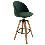 Барный стул со спинкой и металлической подставкой на 4-х деревянных ножках Зеленый Велюр Vendramin Chair варинант исполнения - 1 | Loft Concept в Краснодаре
