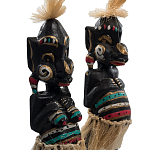 Комплект из 2-х деревянных статуэток Asmat Straw Headdress Statuettes Black Colorful Tattoo варинант исполнения - 3 | Loft Concept в Краснодаре