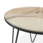 Стол журнальный с круглой столешницей из стекла на 3-х черных ножках Beige Marble варинант исполнения - 3 | Loft Concept в Краснодаре