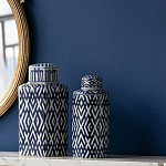 Ваза с крышкой и графическим узором в сине-белых цветах Blue & White Ornament  варинант исполнения - 5 | Loft Concept в Краснодаре