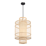 Подвесной светильник из деревянных прутьев с плафоном из натуральной ткани Light Inside the Cell варинант исполнения - 4 | Loft Concept в Краснодаре